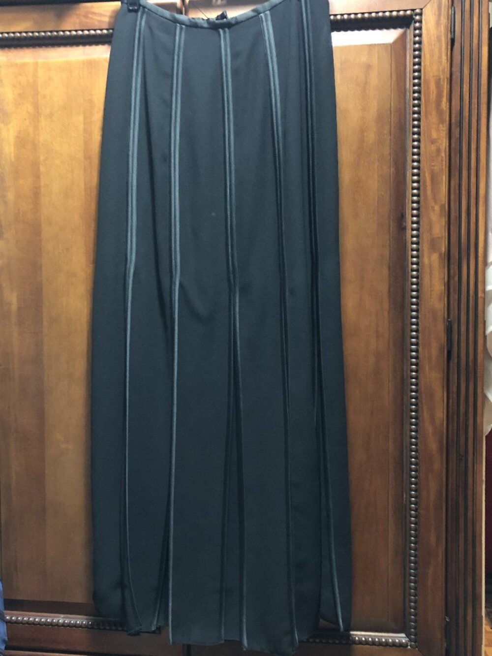 Vtg 90s Caché Black Panelled Maxi Skirt Satin Trim High Slit Size 4 Minimalist